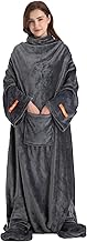 Winthome Blanket with Foot Pockets and Sleeves, Wearable Blanket, Men's, Women's, Large Size, Sofa Blanket, Warm, Long Wear, Full Body Cover, Nap, Cold Protection, Back Button Closure