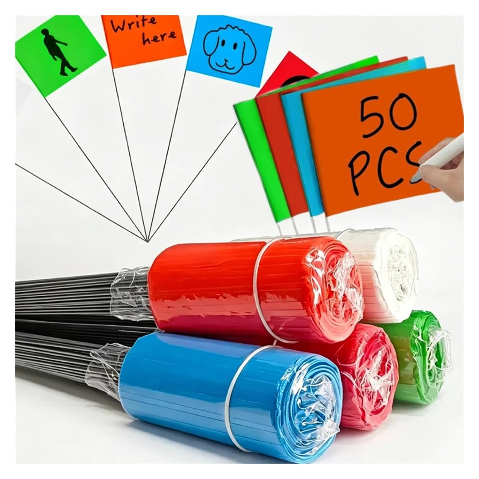 Bandera de marcado 10-50 Uds. Banderas de marcado impermeables for construcción Entrenamiento mascotas posicionamiento césped(Red,50PCS)