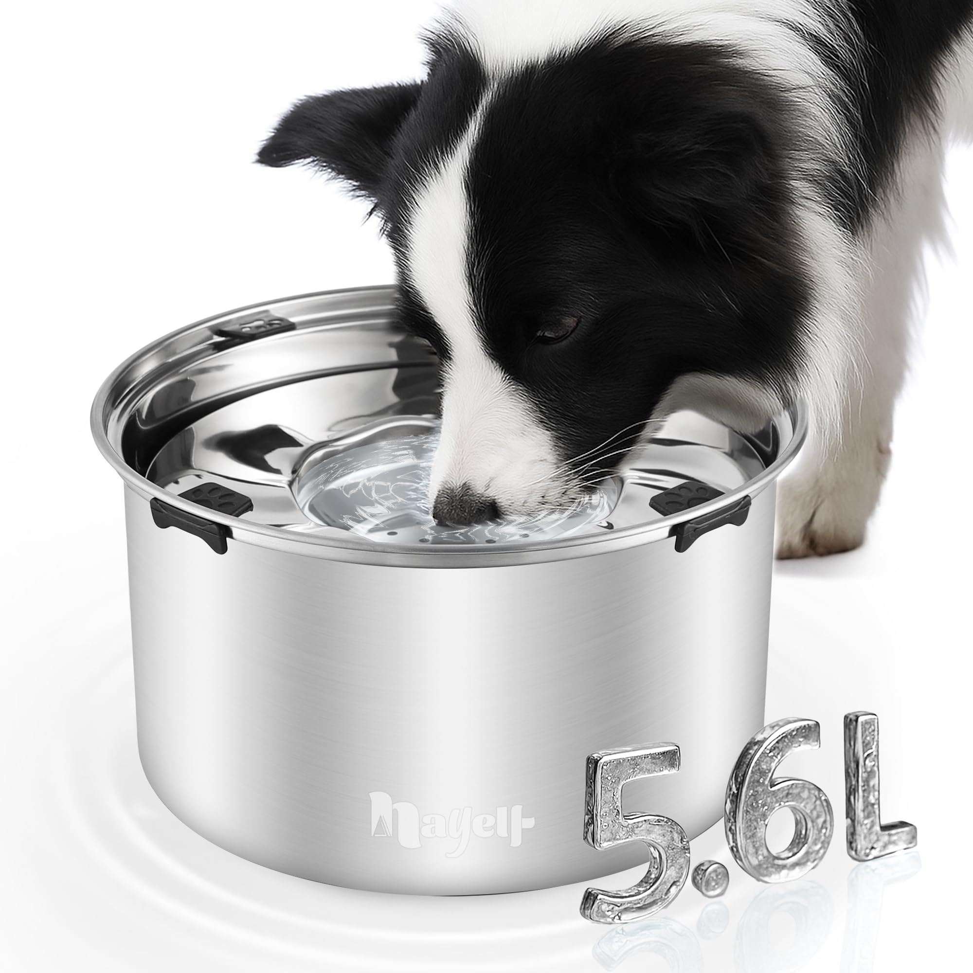 5,6 l, ciotola per l'acqua per cani senza sbavare, ciotola per cani anti-scivolo, in acciaio inox 304 con fondo antiscivolo, ciotola per cani di taglia grande e grande (5,6 L)