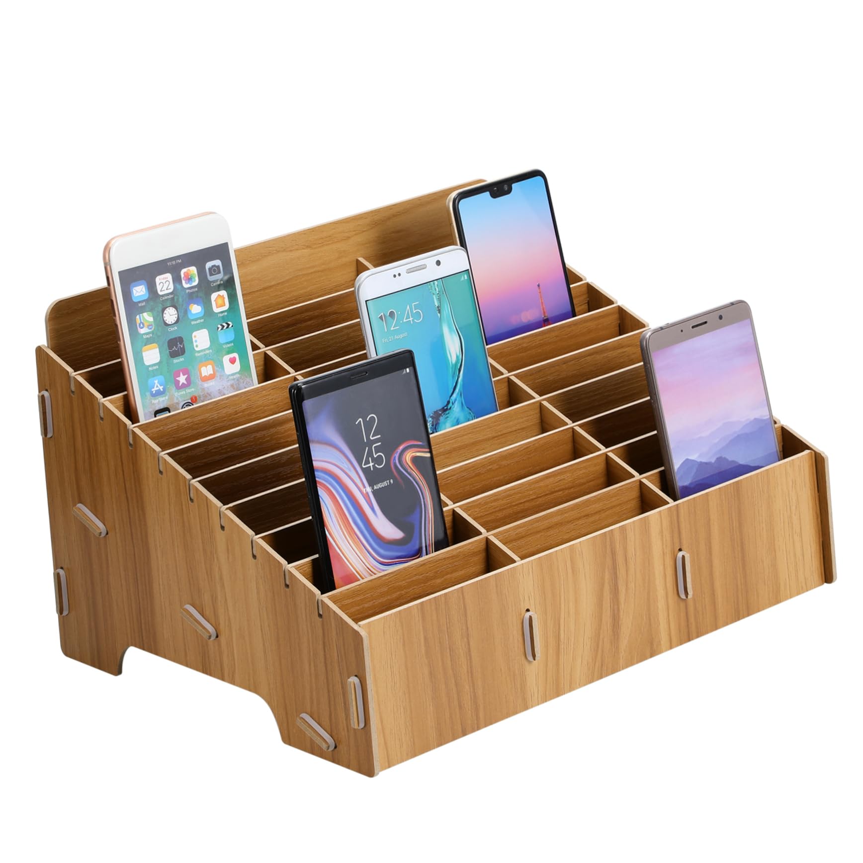 Veemoon Organizer Legno Multi Cellulari Scatola Contenitore Portaoggetti da Scrivania Utile per Scuola e Ufficio