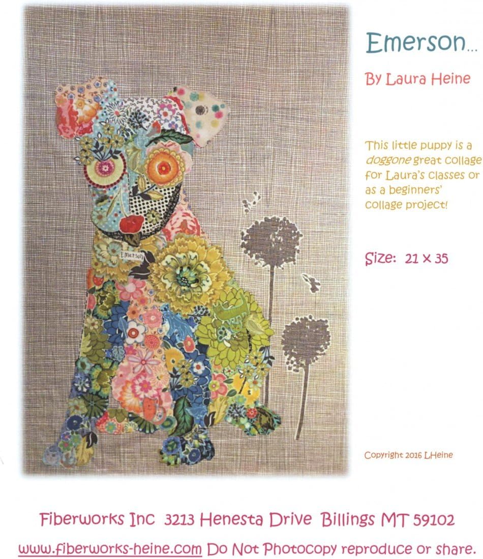 Emerson Puppy Collage Applique Quilt Pattern by Laura Heine from Fiberworks Inc. 21" x 35"