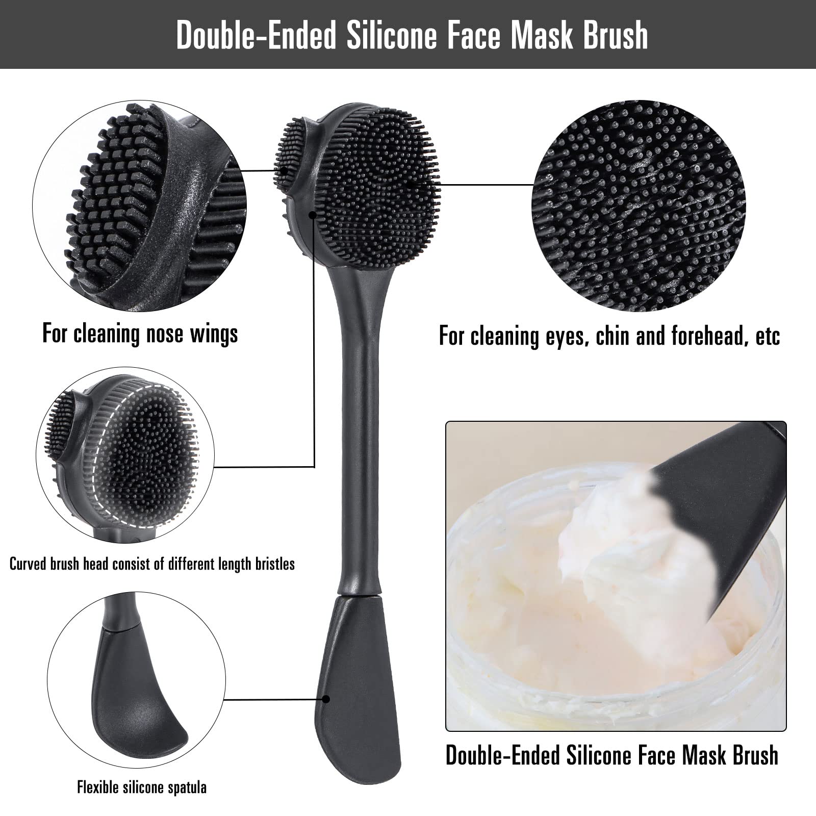 Silicone Facial Cleansing Brush 3 Pack, Beomeen 4 in 1 Handheld Face Scrubber for Deep Gentle Exfoliating, Double-Ended Face Wash Scrub Brush for Face Skincare and Massage (Black)