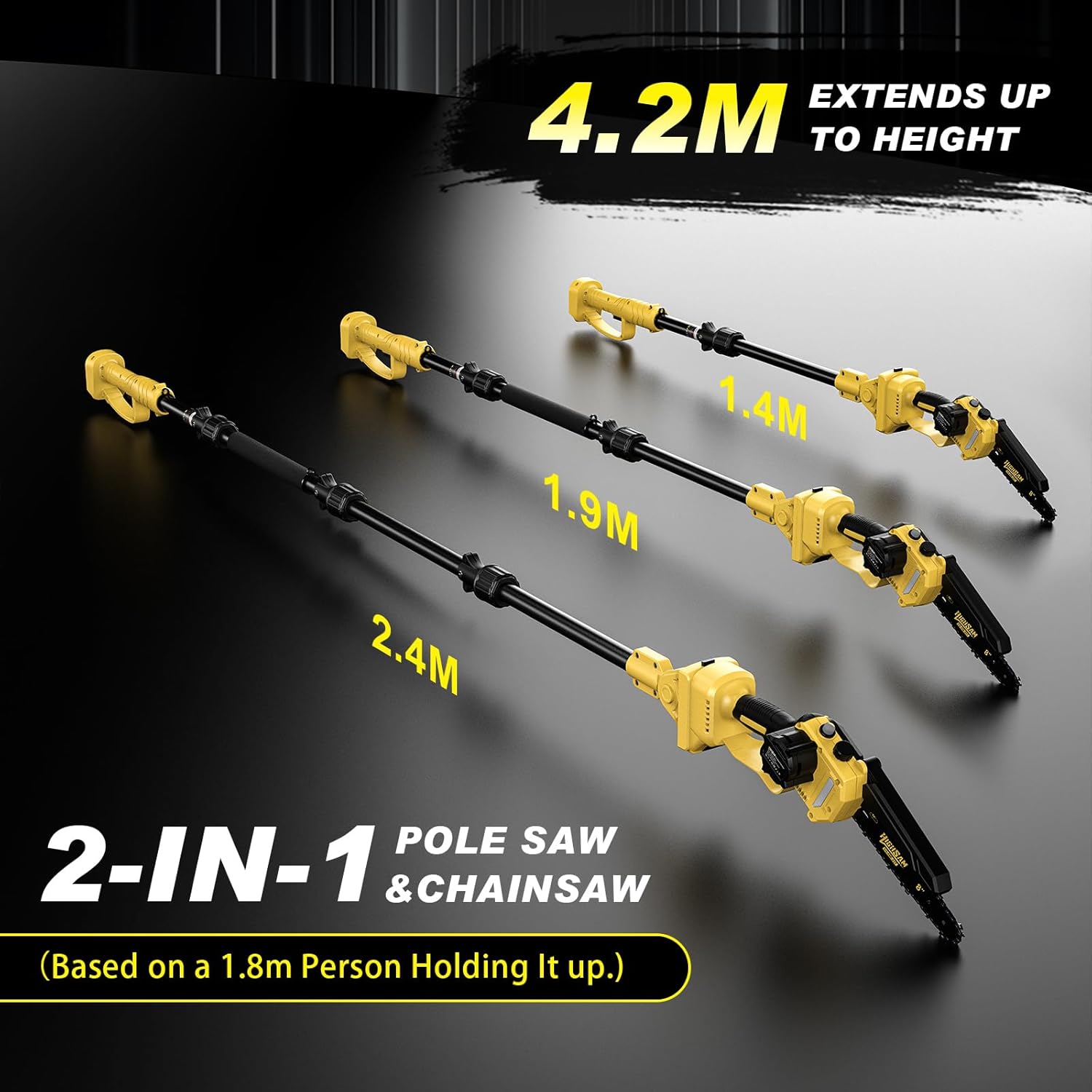 2 in 1 Electric Pole Saws for Tree Trimming,8" Mini Chainsaw Cordless with Extension Pole, Brushless Motor, Auto Oiling,13.8 FT Max Reach Extension Pole for Outdoors Pruning with 2×4.0Ah Batteries