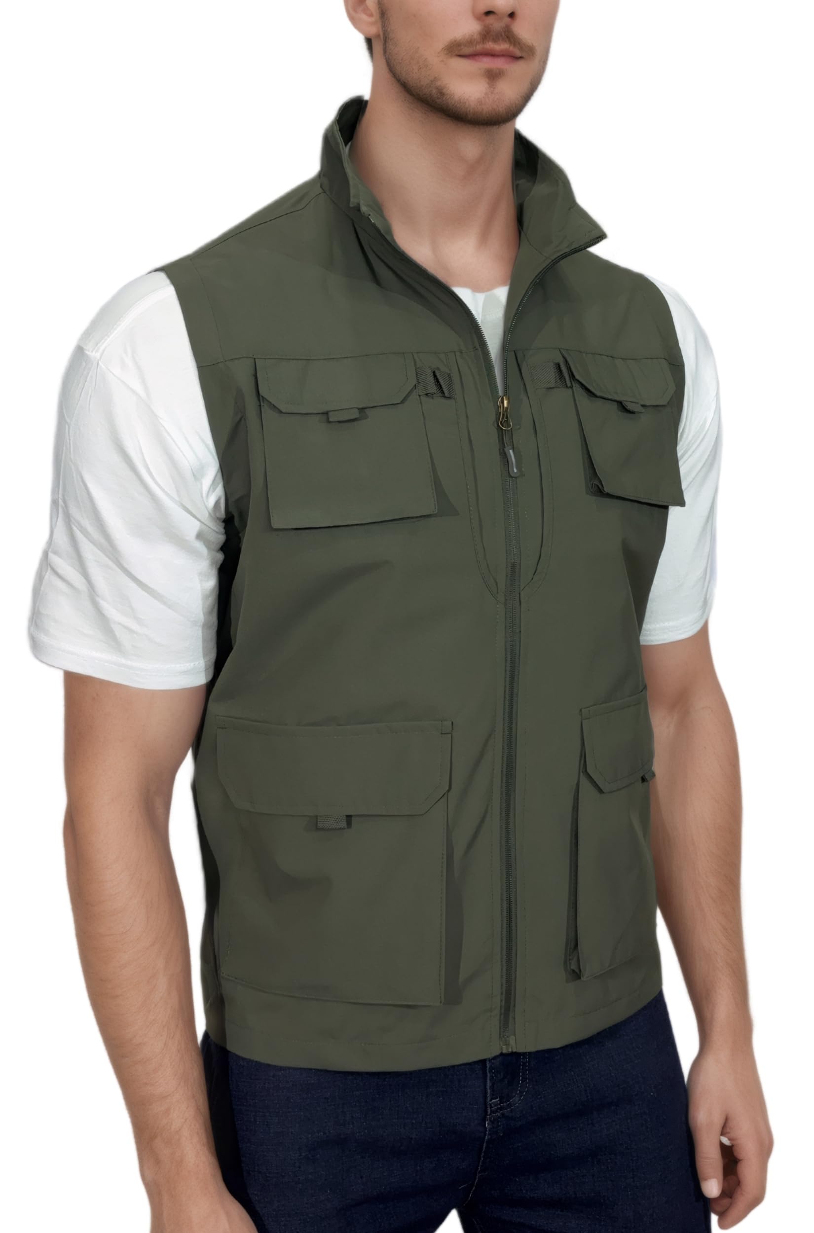 Herren Outdoor Weste Angelweste mit Vielen Taschen Weste Sommer Sport Weste Leicht Atmungsaktiv Weste Jagd und Fotografie Weste Multifunktionsweste Freizeit Ärmellose Jacke