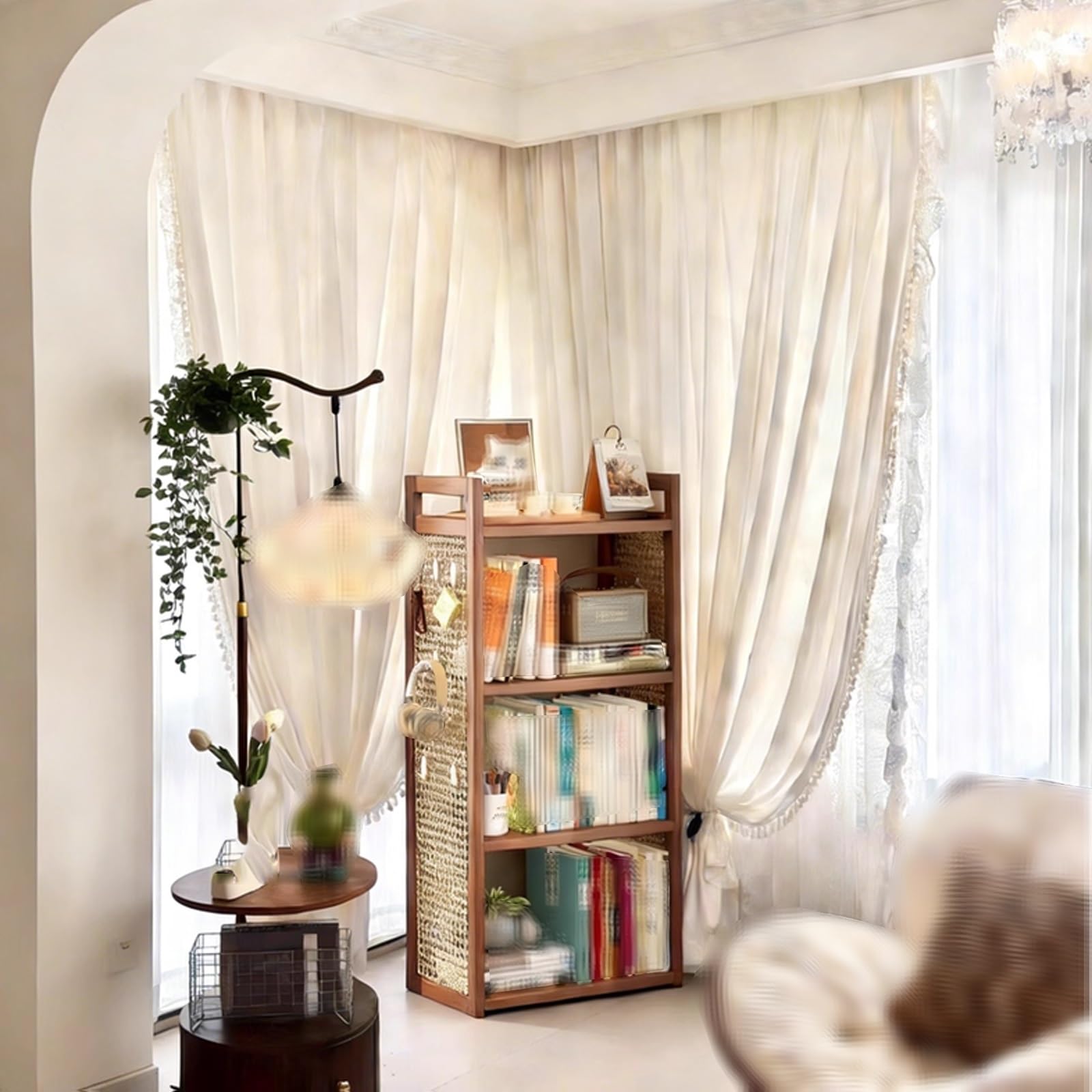 Scaffalatura Legno Scafali Ripostiglio Design con Angoli Arrotondati Ringhiera Rialzata Adatto per Uffici, Camere da Letto e Lavanderie Scaffale Salvaspazio(35 * 20 * 67cm)