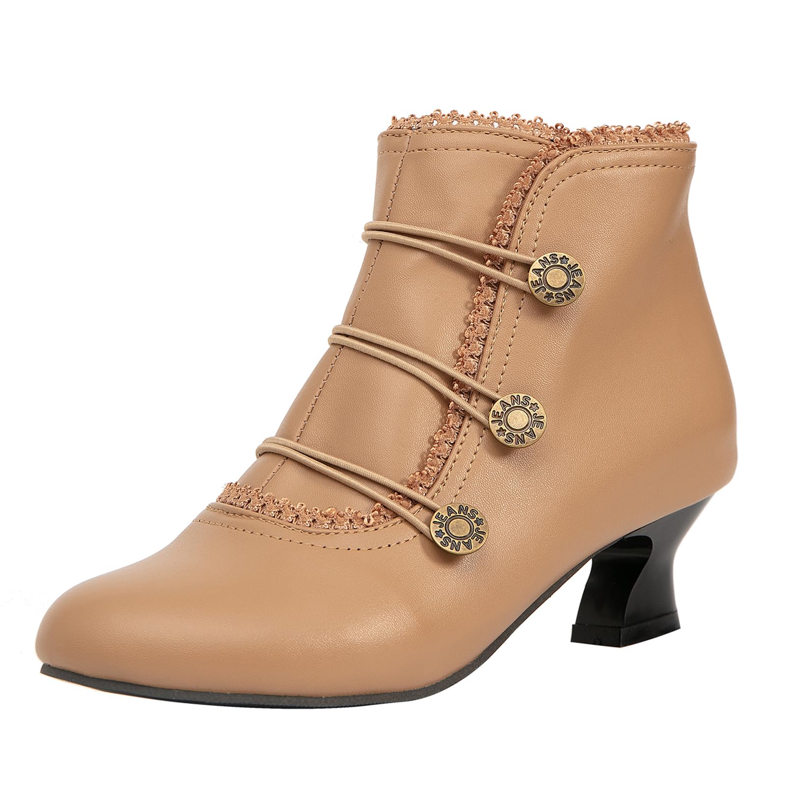 getmorebeauty Women's Ankle Boots Low Heels Lace Buttons Round Toe Side Zipper Vintage Short Boots Autumn Winter