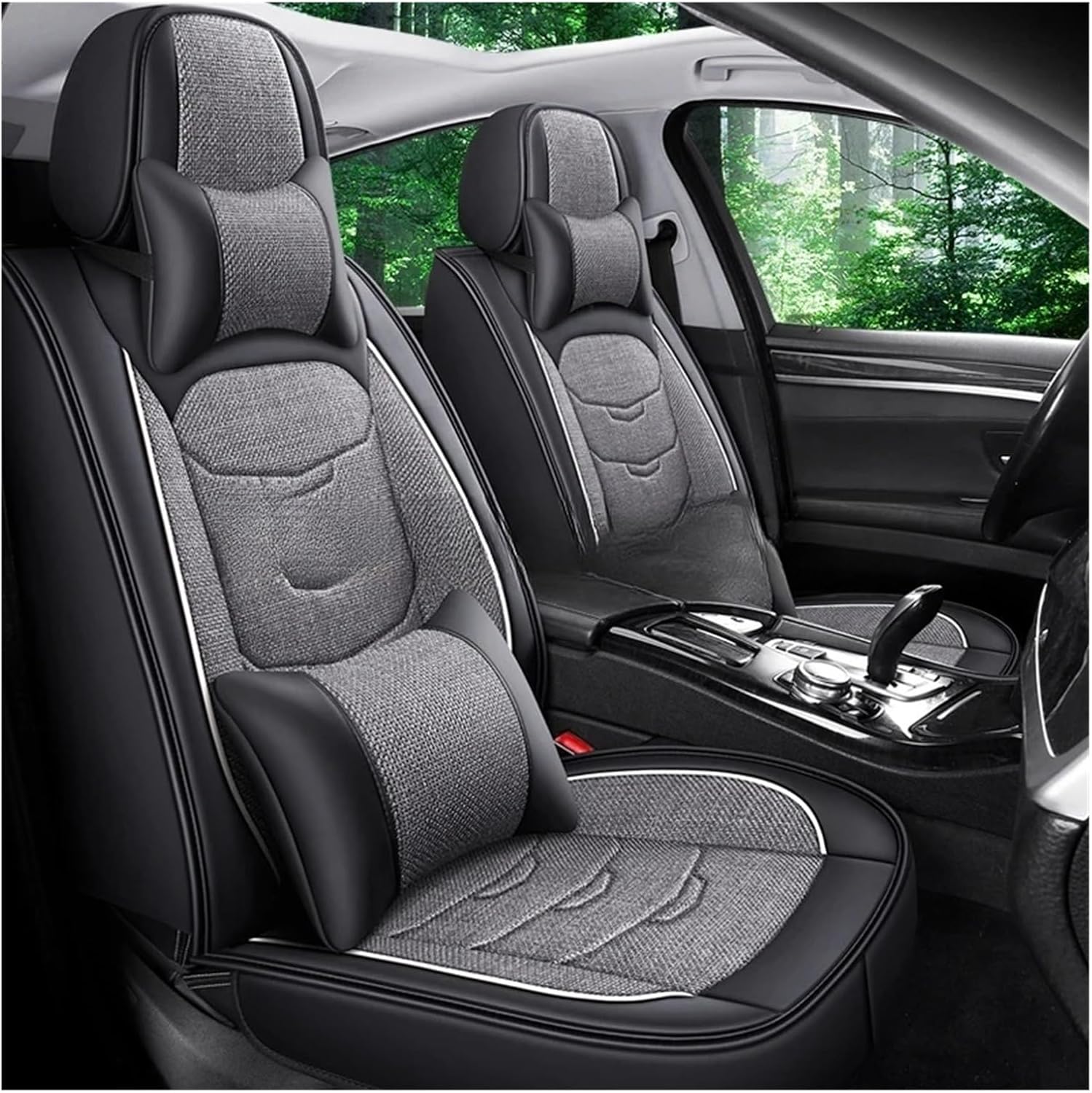 Universal Style Flax Car Seat Cover Compatible For HYUNDAI Solaris Sonata Creta Encino Elantra Ix25 Ix35 Kona Interior Accessories(Black 5seats 01)