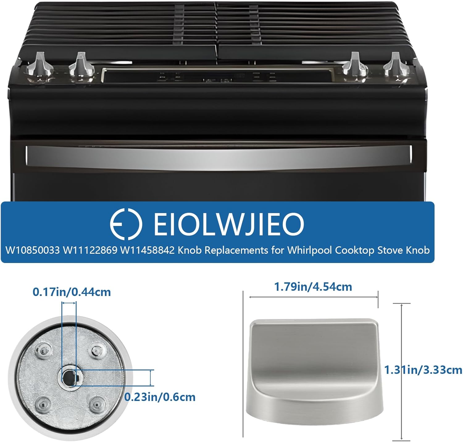 W11517331 W11117415 for Whirlpool Stove Replacement Knobs, Stove Top Knobs Fits Whirlpool Part Number W10850027 W11117415 W11458840, Range Knob for Number WEC310S0LS0 WEC310S0LS1, 4 Pack