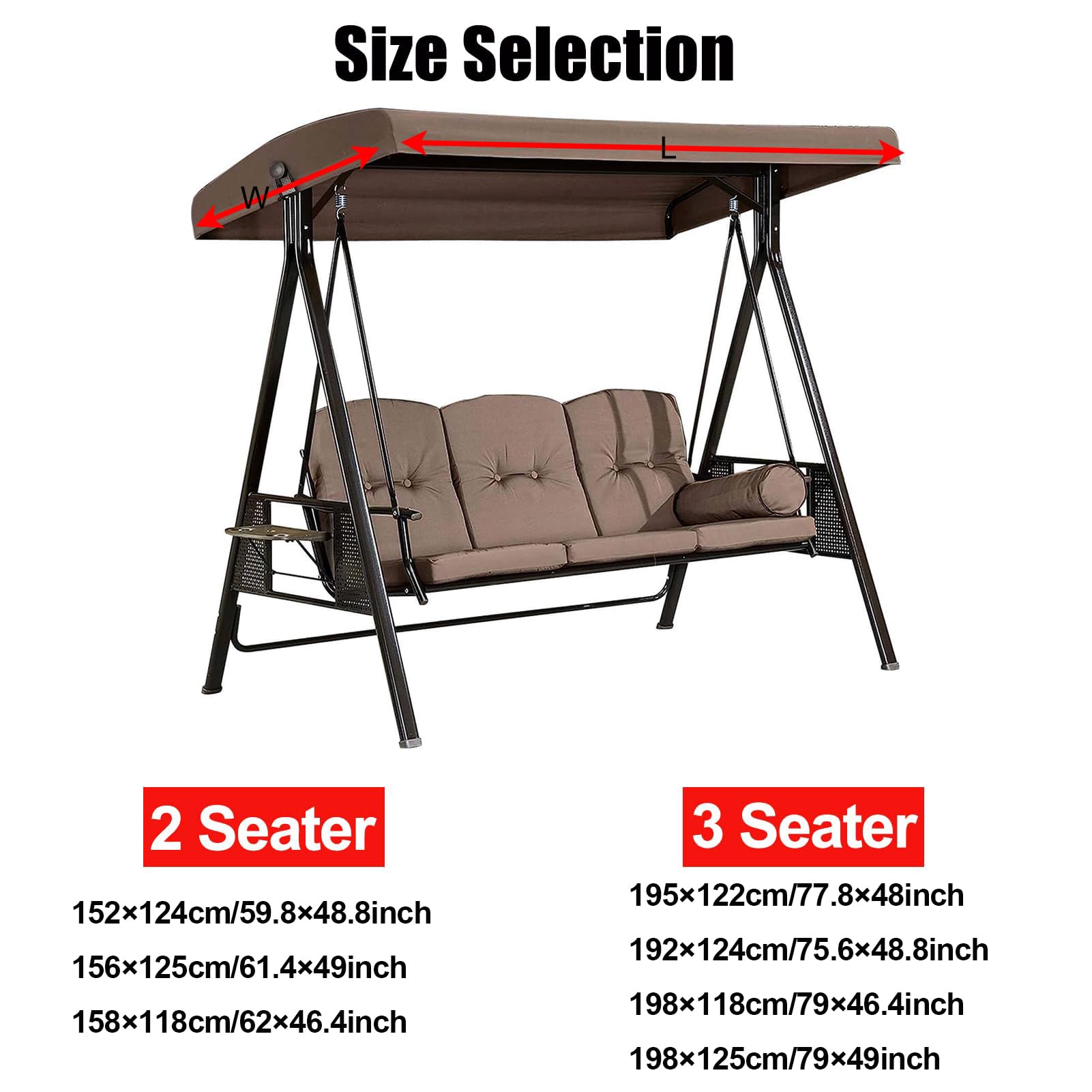 Tetto di Ricambio per Dondolo,2 3 posti Tettino Parasole Impermeabile Anti-UV Tetto del Dondolo da Giardino Telo per Altalena Hollywood Sostituzione,3 Seater:195×122cm/77.8×48in
