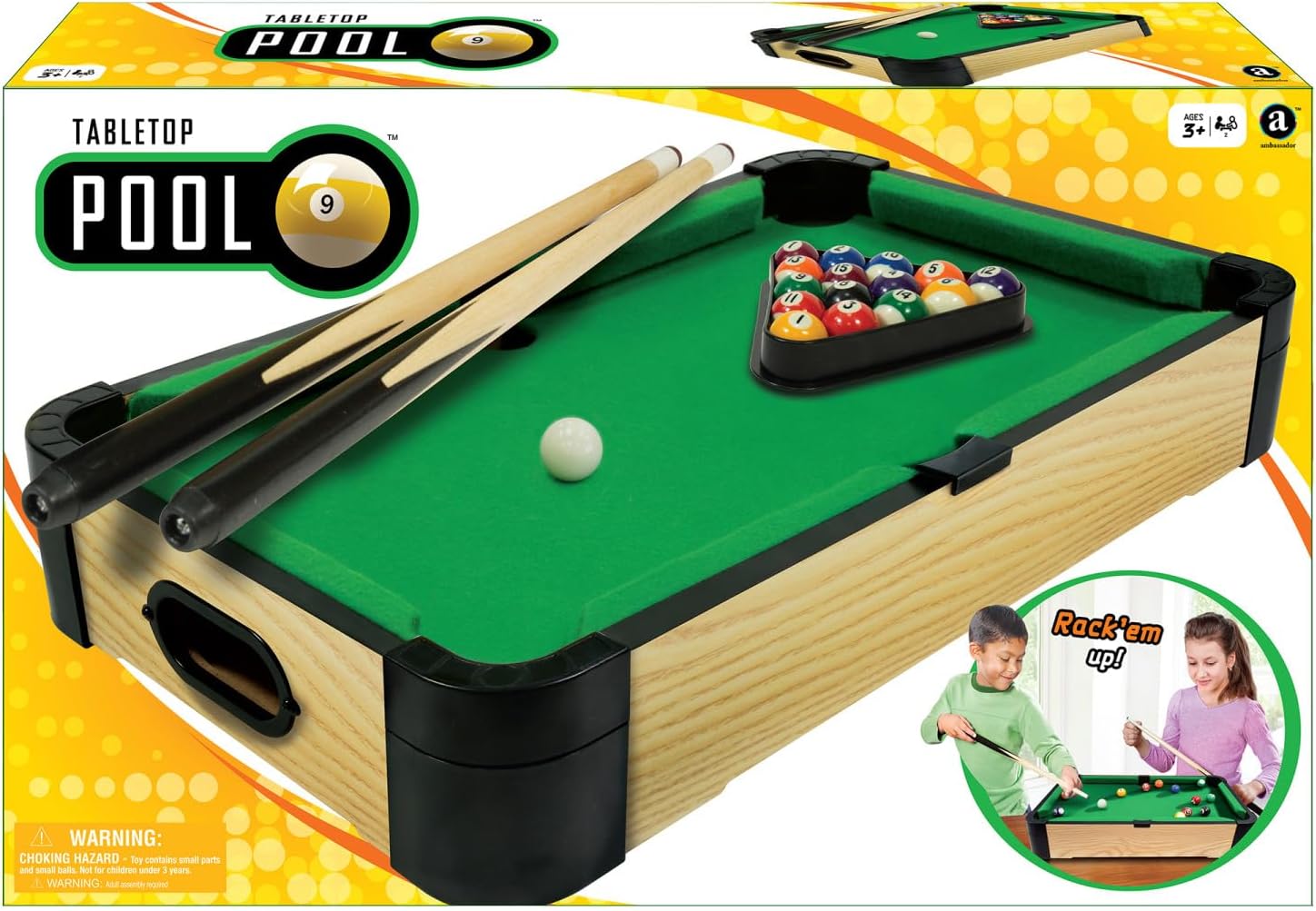 Ambassador Games: Tabletop Pool - 20" - Compact Traditional Billiards Arcade Game, Quality Wood, Mini Classic Game Set, Adults & Kids 3+, 2 Player