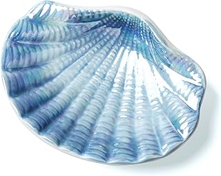 Ceramic Ocean Seashell Soap Dish, for Bathroom,Tub and Kitchen Sink-Blue