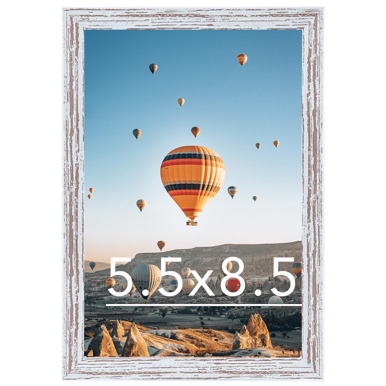 JCJMY 5.5x8.5 Picture Frame for Wall Hanging or Tabletop, Wall Mounting Horizontally or Vertically, 5.5 x 8.5 Wall Gallery Poster Photo Frame with Durable Shatter Resistant Plexiglass, Rustic White