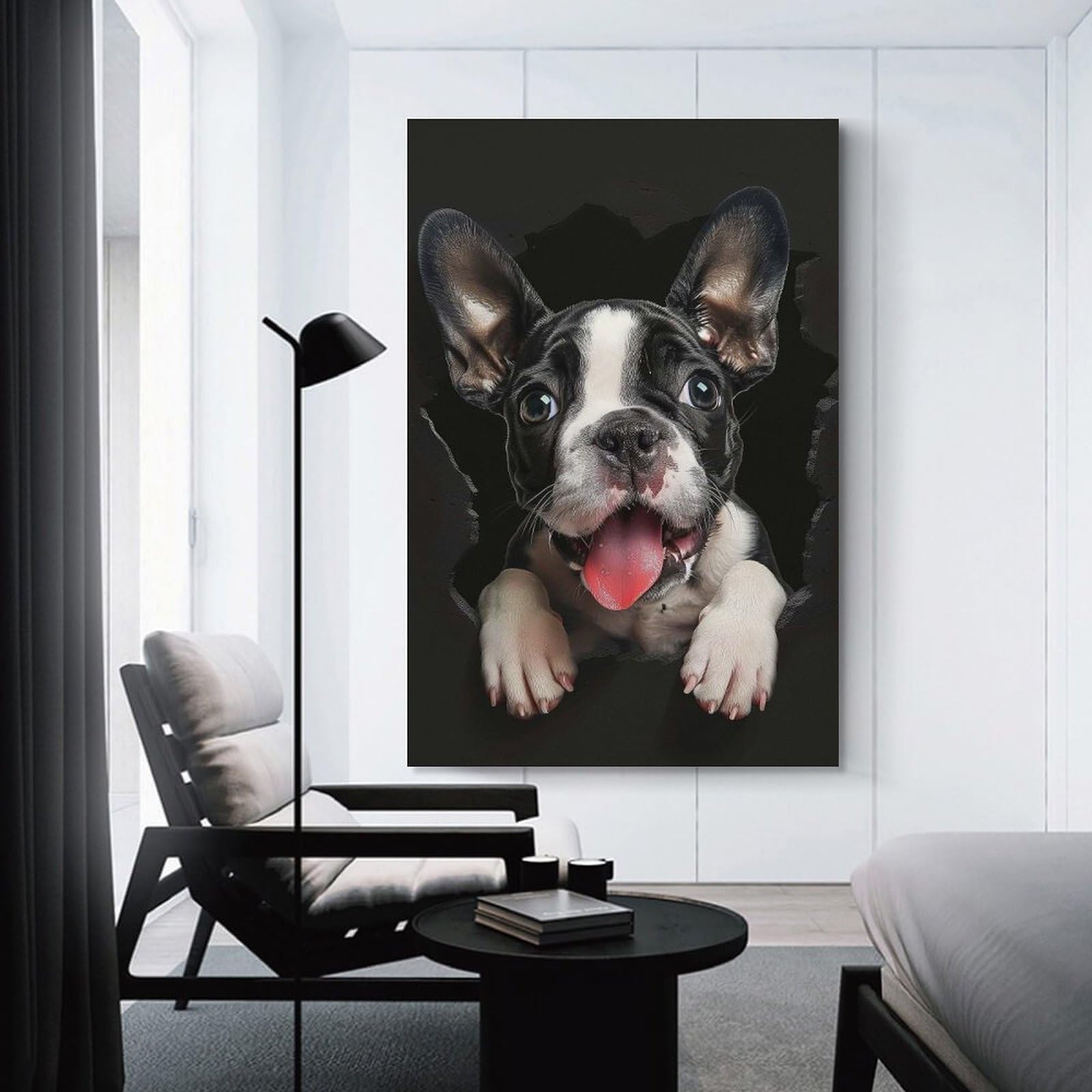 Junmoney Boston Terrier Canvas Wall Picture 20x30inch(50x75cm), for Contemporary Homes, Apartments Or Offices, Wall Decor with Flexible Room Appeal