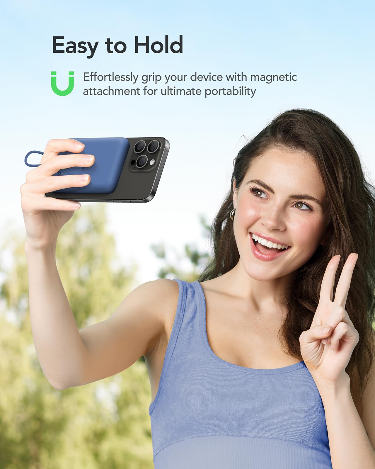 Charmast Power Bank 10000mAh con Cavi Integrati Leggero Powerbank PD 20W Ricarica Rapida USB C Caricatore Portatile Antiscivolo con LED Display per iPhone Huawei Watch (blu)