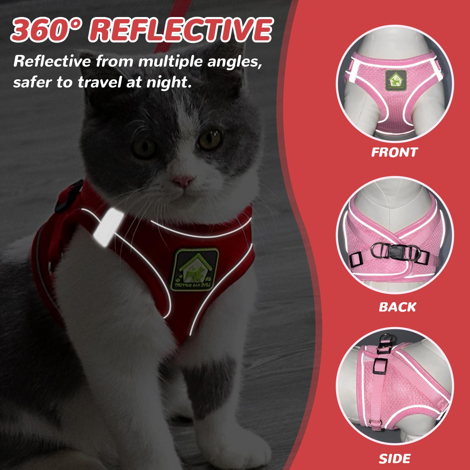 Pettorina E Guinzaglio Per Gatti Muecleao | Regolabile | Riflettente | Antifuga - Foto 6