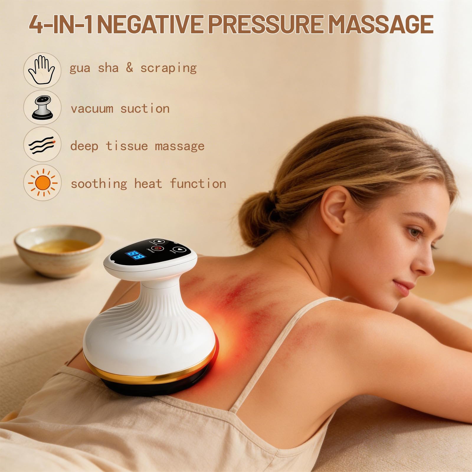 Cellulite Massagegerät, Elektrisch Schröpfgerät Gua Sha Anti Cellulite Massager, Vakuum Massagegerät mit 9 Saugstufen & Wärme für Straffung Bauch, Taille, Arme & Beine