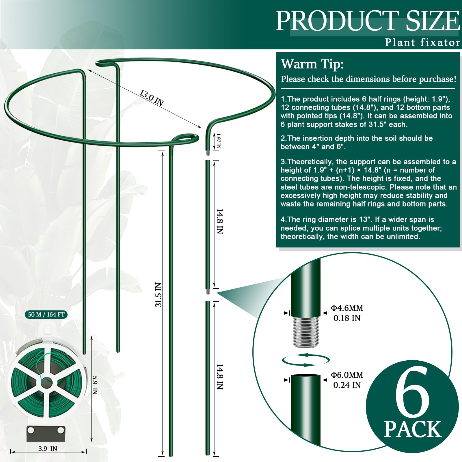 6-Stück 80cm Pflanzenstütze, Stahl Pflanzenhalter & Pfingstrosen-Hortensien-Tomatenkäfig, Hochwertige Garten-Pflanzenstütze für Draußenpflanzen, Plant Cages & Supports 31.5in