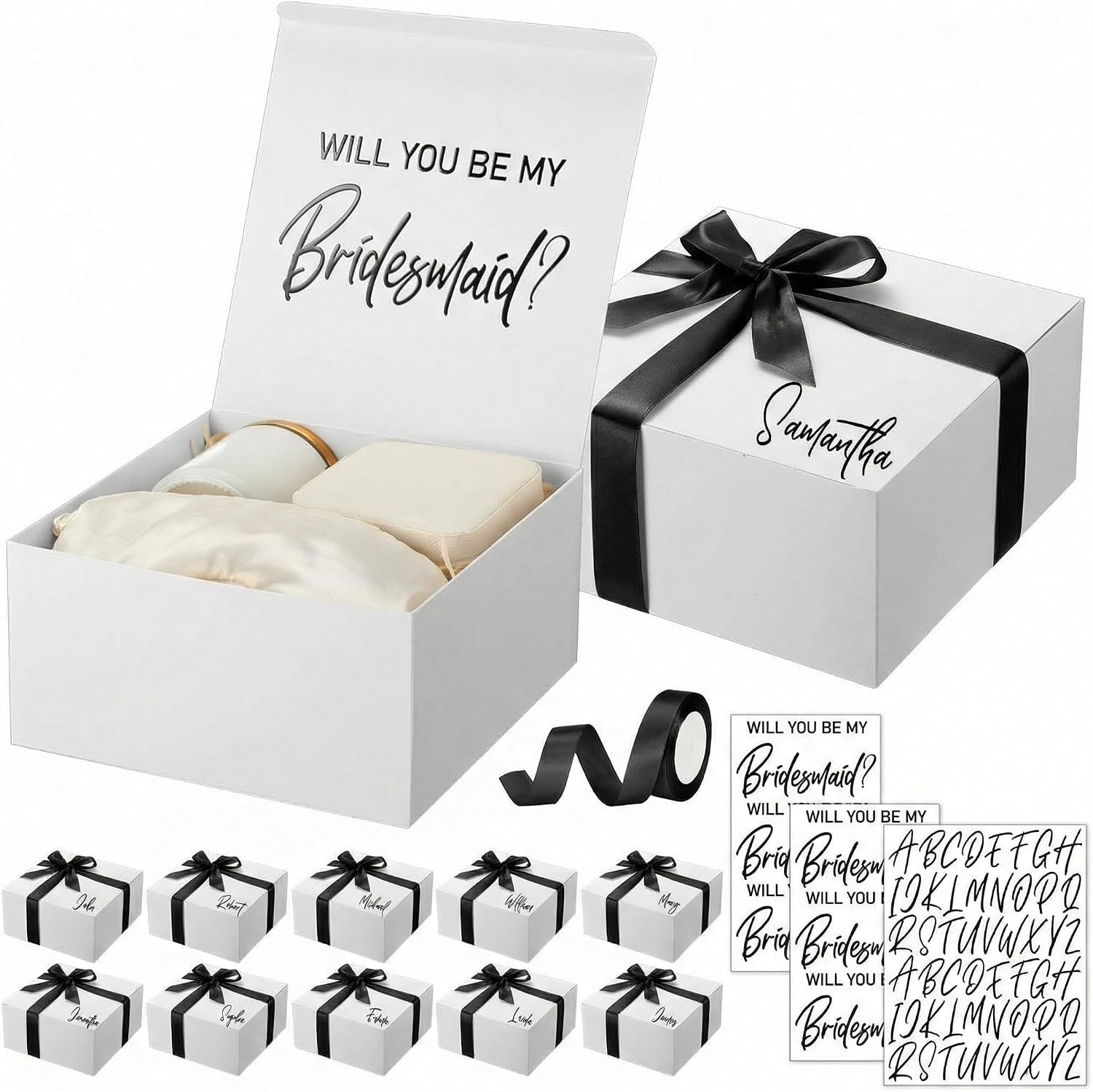 AmazingSpark 8 Sets Bridesmaid Proposal Boxes Will You Be My Bridesmaid Box Wedding Gift Boxes with Lids Name Maid Matron of Honor Proposal Box for Wedding Party Favors(Classic,Apricot)