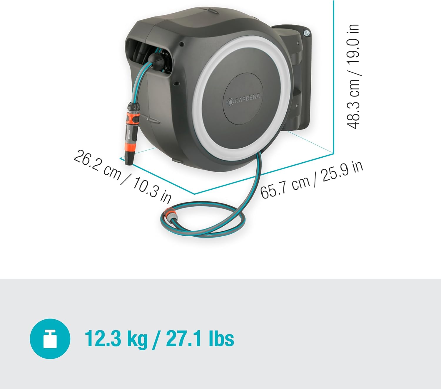 Gardena Wall-Mounted Hose Box Rollup L (White) 30 m: Versatile Watering System for Large Gardens, Swivel Hose Box, Including 30 m Gardena Hose and mounting kit (18627-20)