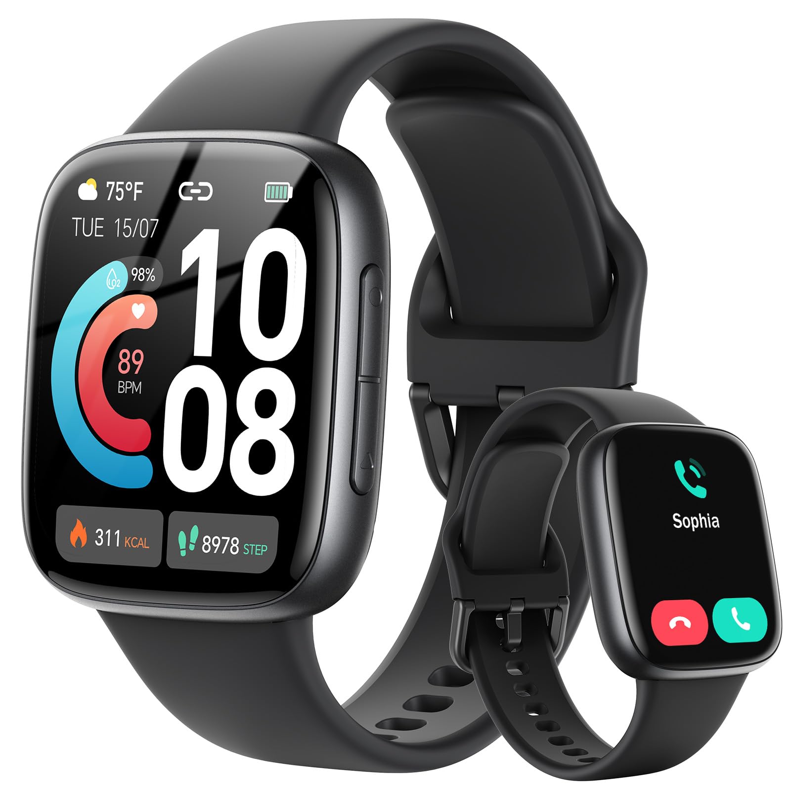 Montre Connectée Homme Femme, 1.85" AMOLED Smartwatch avec Appel Bluetooth, 3ATM Étanche, 100+ Modes Sportifs, SpO2/Sommeil/Fréquence Cardiaque, Podomètre & Calories, Compatible Samsung/iPhone/Android