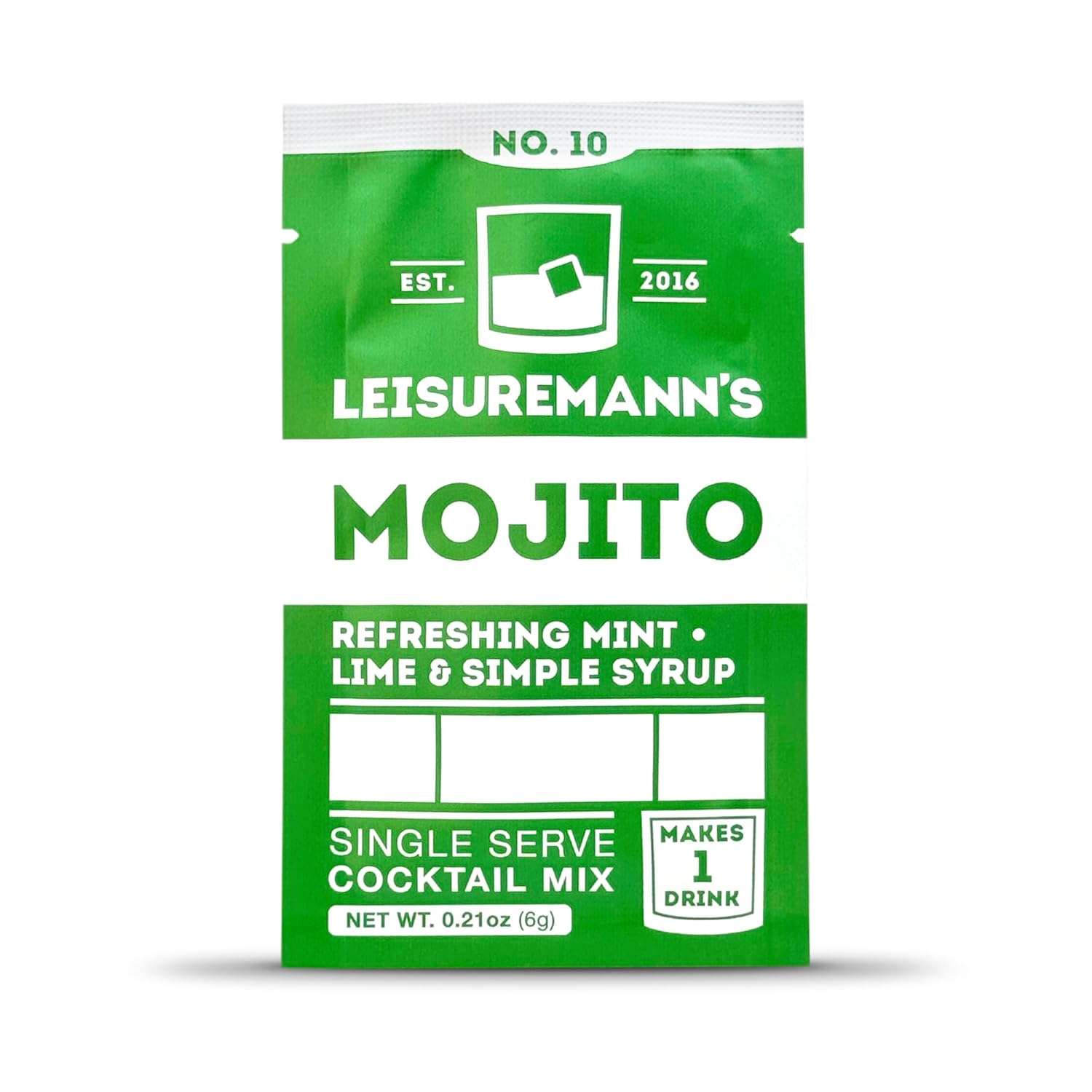 Leisuremann's Mojito Single Serve Cocktail Mixer - Cocktail or Mocktail Powders Designed to Make Happy Hour Easier - All Natural - Low Sugar - Travel Ready (10 Pack)