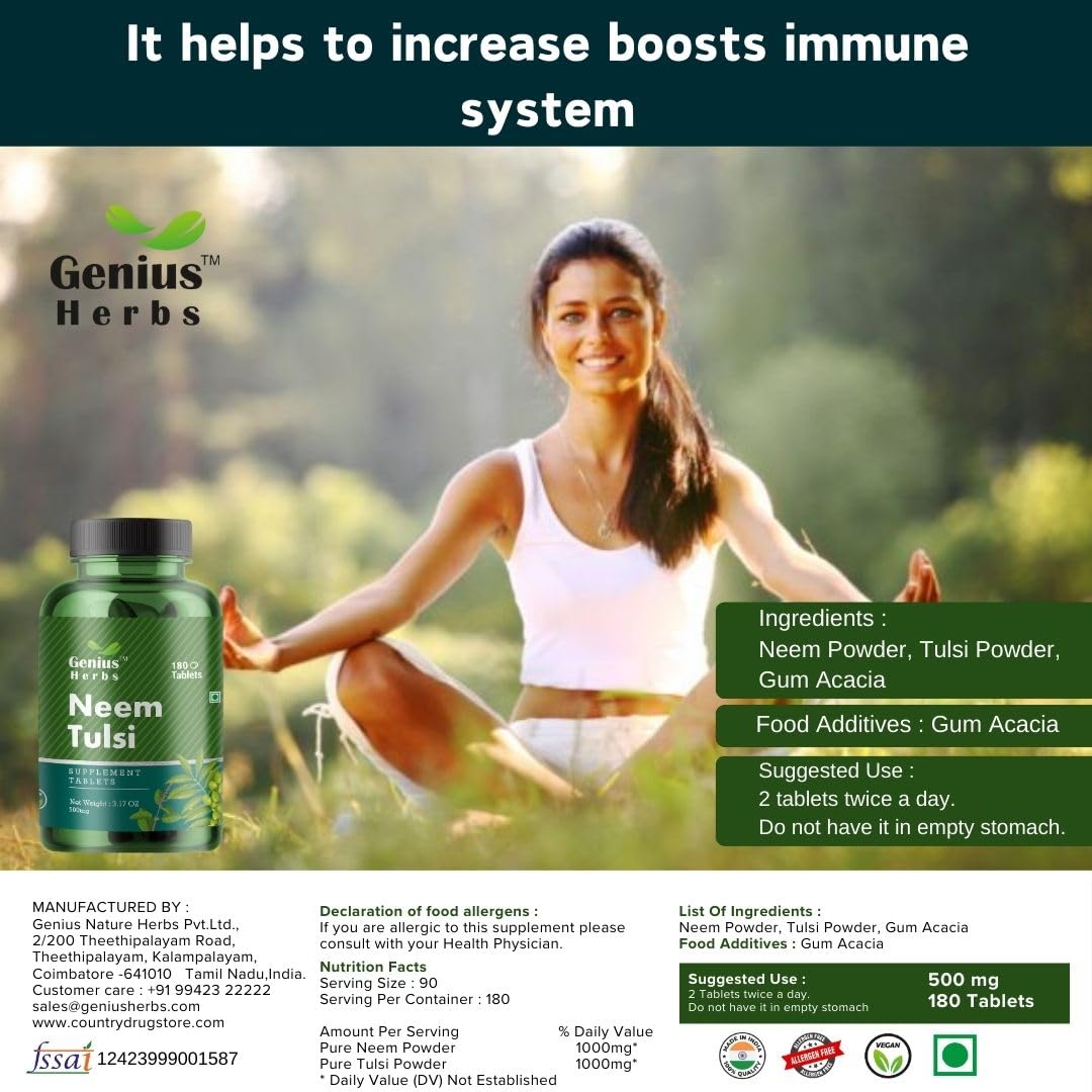 Neem Tulsi Tab - 500mg | Supports Healthy Skin | Promotes Immune System | Aiding in Stress Management | Pack of 1 — Amazon image 6