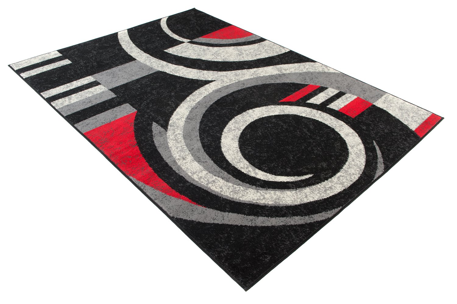 TAPISO Qmega Tapis Poils Ras Moderne Noir Gris Rouge Abstrait Motif Ondes Tapis Salon Chambre Adulte Salle à Manger Bureau Oeko-TEX Résistant 140 x 200 cm