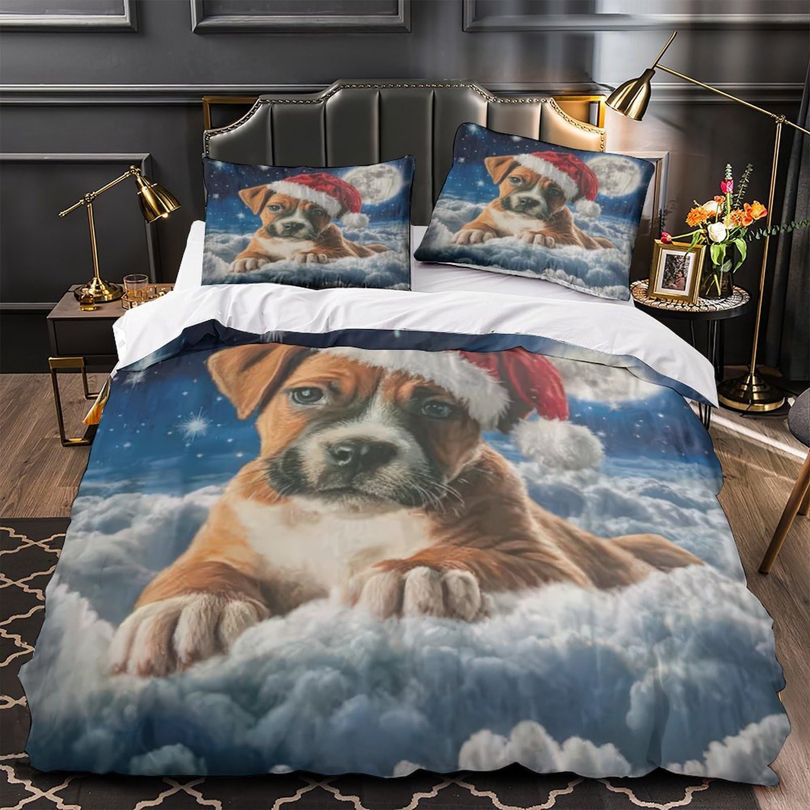 Housse de couette chiot de Noël 140x200 microfibre lit simple ado