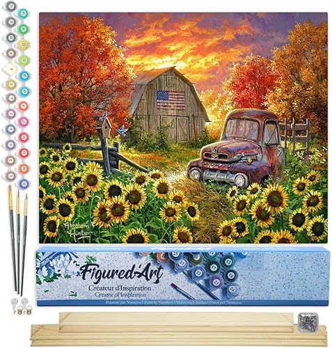 Vista 349 de Figured'Art - Juego de pintura por números, lienzo enrollado sin marco, para manualidades, para adultos, 16 x 20 pulgadas, jarrón de peonías