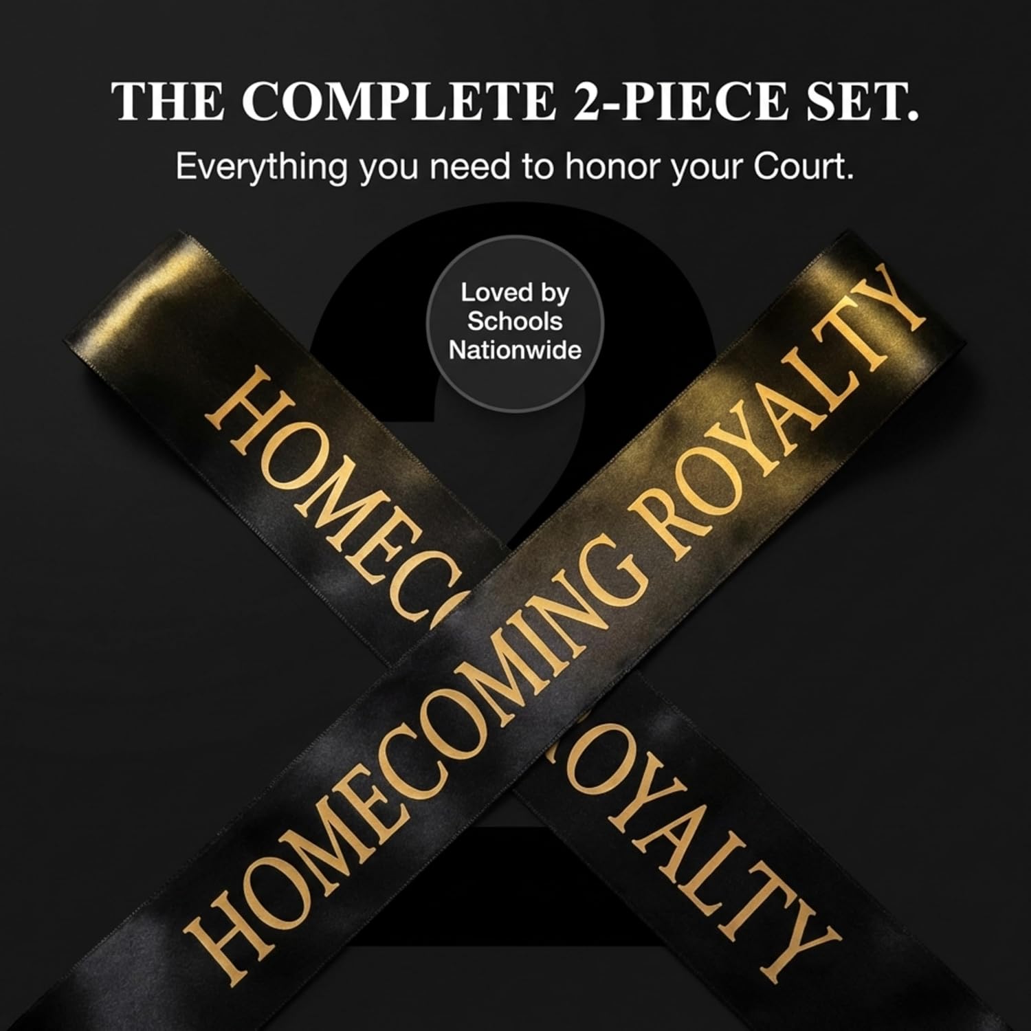 Black Satin Homecoming Royalty Sash Set- 3 Inches x 72 Inches