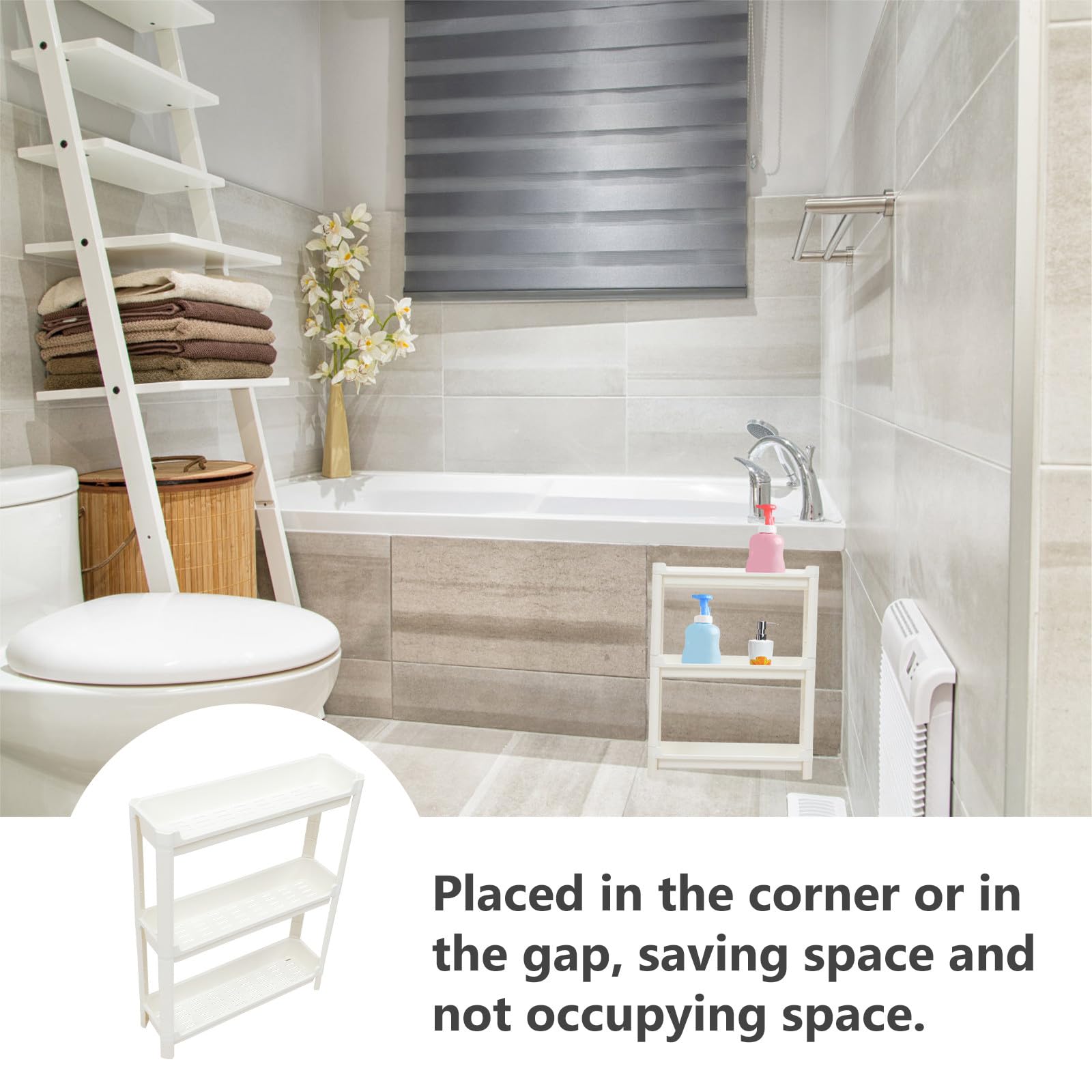 Étagère D’angle Plastique Blanche à Plusieurs Niveaux pour Salle de Bain