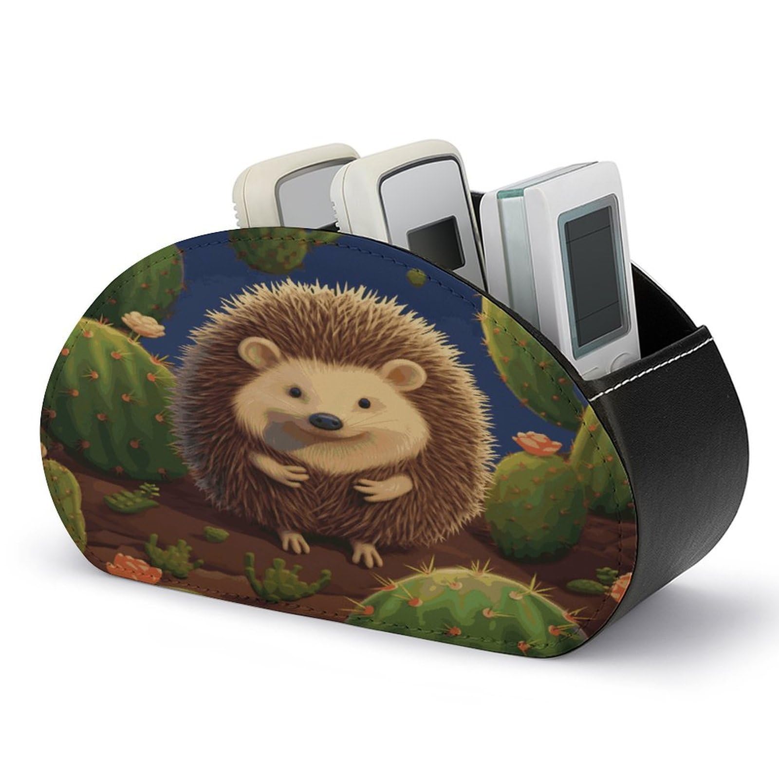 Btcowzrv Style Hedgehog Cactus Remote Control Holder With 5 Compartments