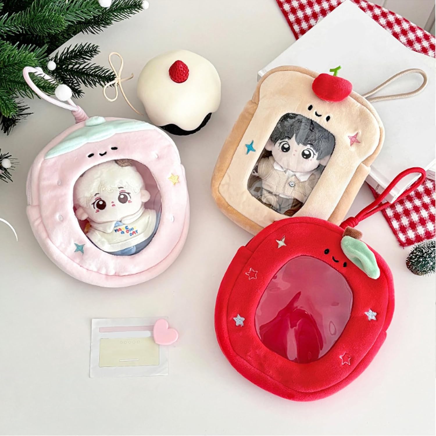 Cartoon Strawberry Fruit Plush Hanging Storage Pouches Decorative Addition to Enhances Outfits or Bag Personalize Styles Plush Storage Organizers