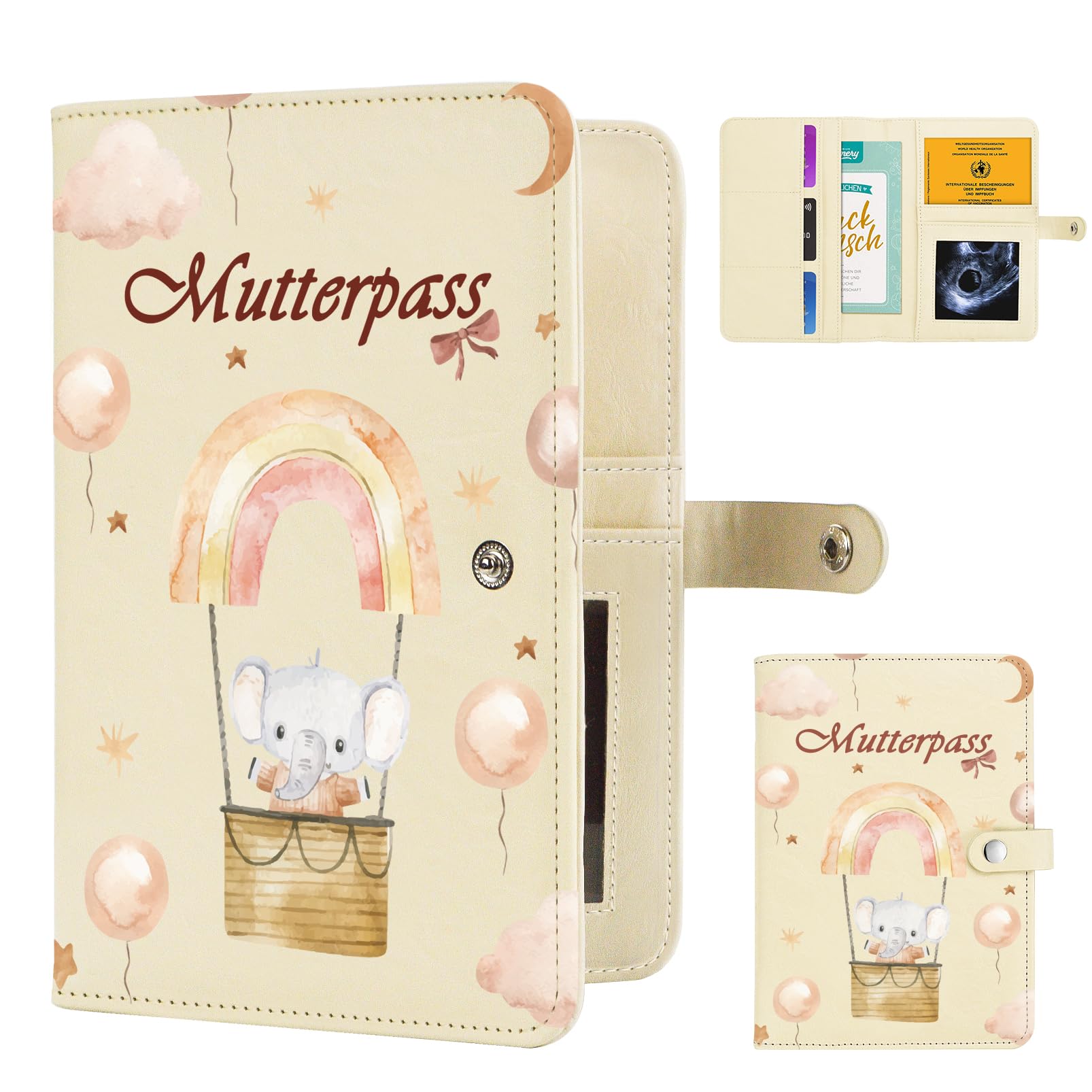 Aufisi Mutterpass Schutzhülle, Schwangerschaft Verkünden mit F?löchern zur Aufbewahrung von Versicherungskarten, Ultraschallbilder Aufbewahren Impfpass, Schwangerschaft Geschenk, Beige