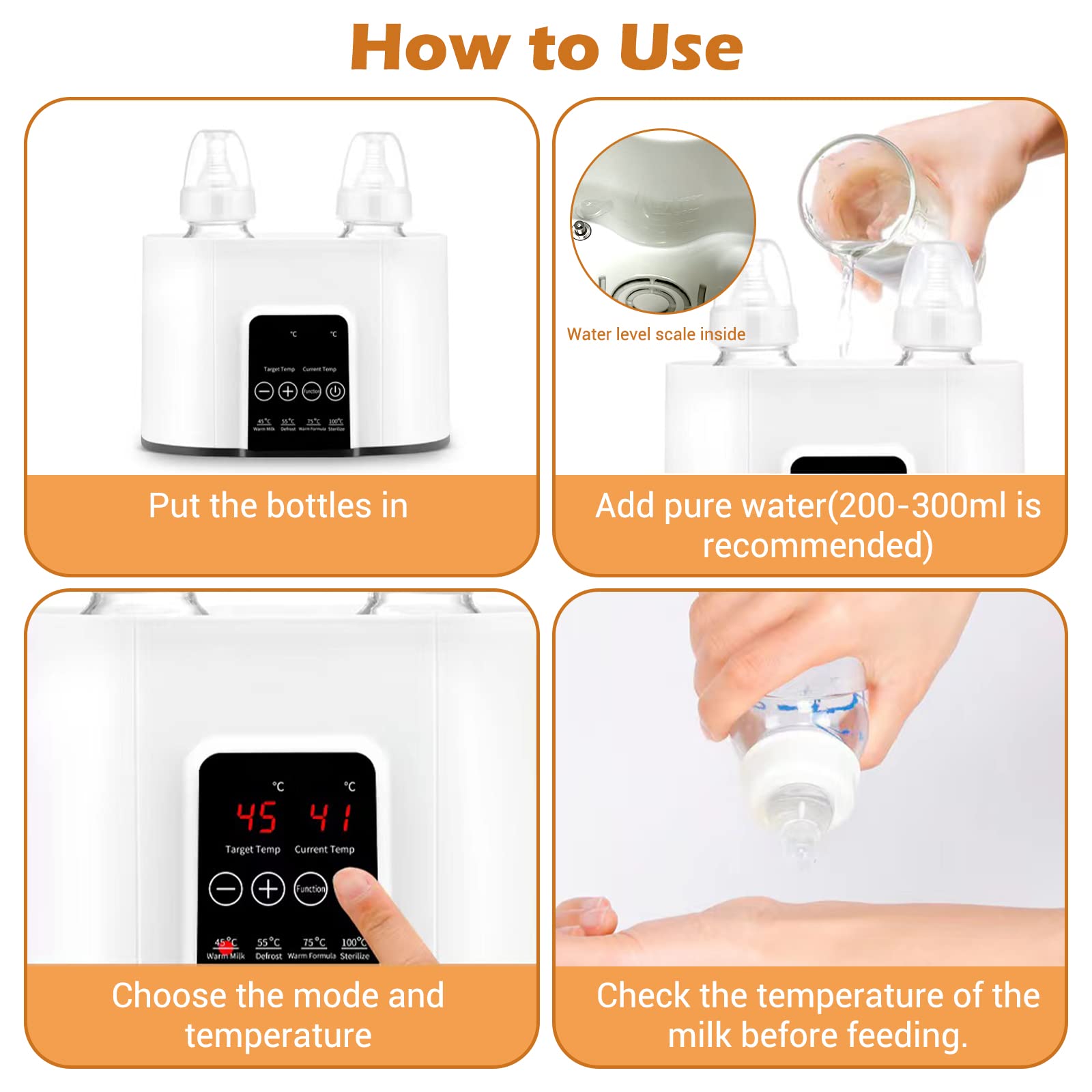 4 in 1 Flaschenwärmer, Baby Bottle Warmer zum Milchwärmer Babykostwärmer Sterilisator und Auftauen, Baby Fläschchenwärmer für babyflaschen mit LCD-Display und Temperaturregelung (Weiss)