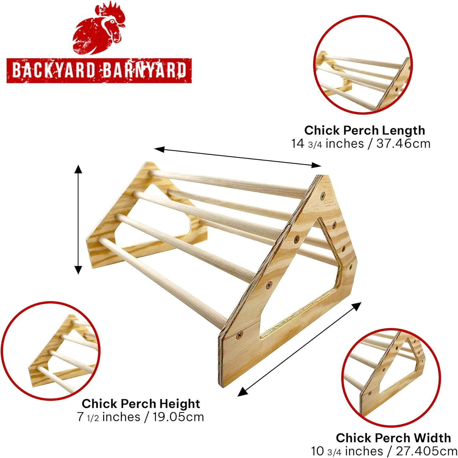 Backyard Barnyard Chick Perch Strong Wooden Jungle Gym Roosting Bar Made in USA!!! Chicken Toys for Coop and Brooder for Baby Chicks El Pollitos La Pollita Pollos Gallinas Polluelos