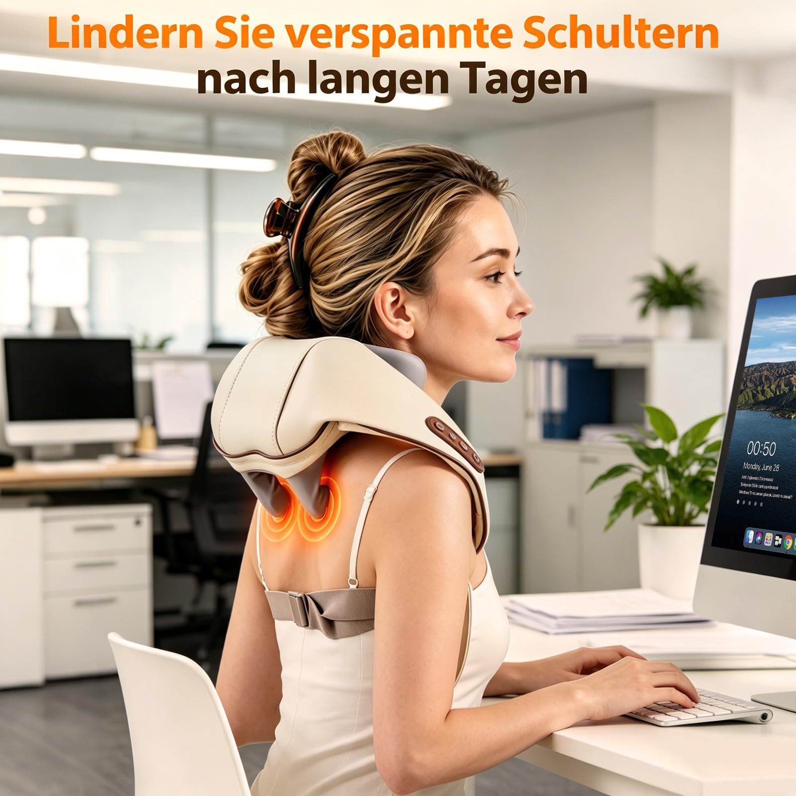Elektrische Nackenmassagegeräte, Shiatsu Neck Massager Nackenmassagegerät Kabellos mit Wärme Tief Kneten Massage Kissen Geschenke für Nacken Schulter Rücken Frauen Männer