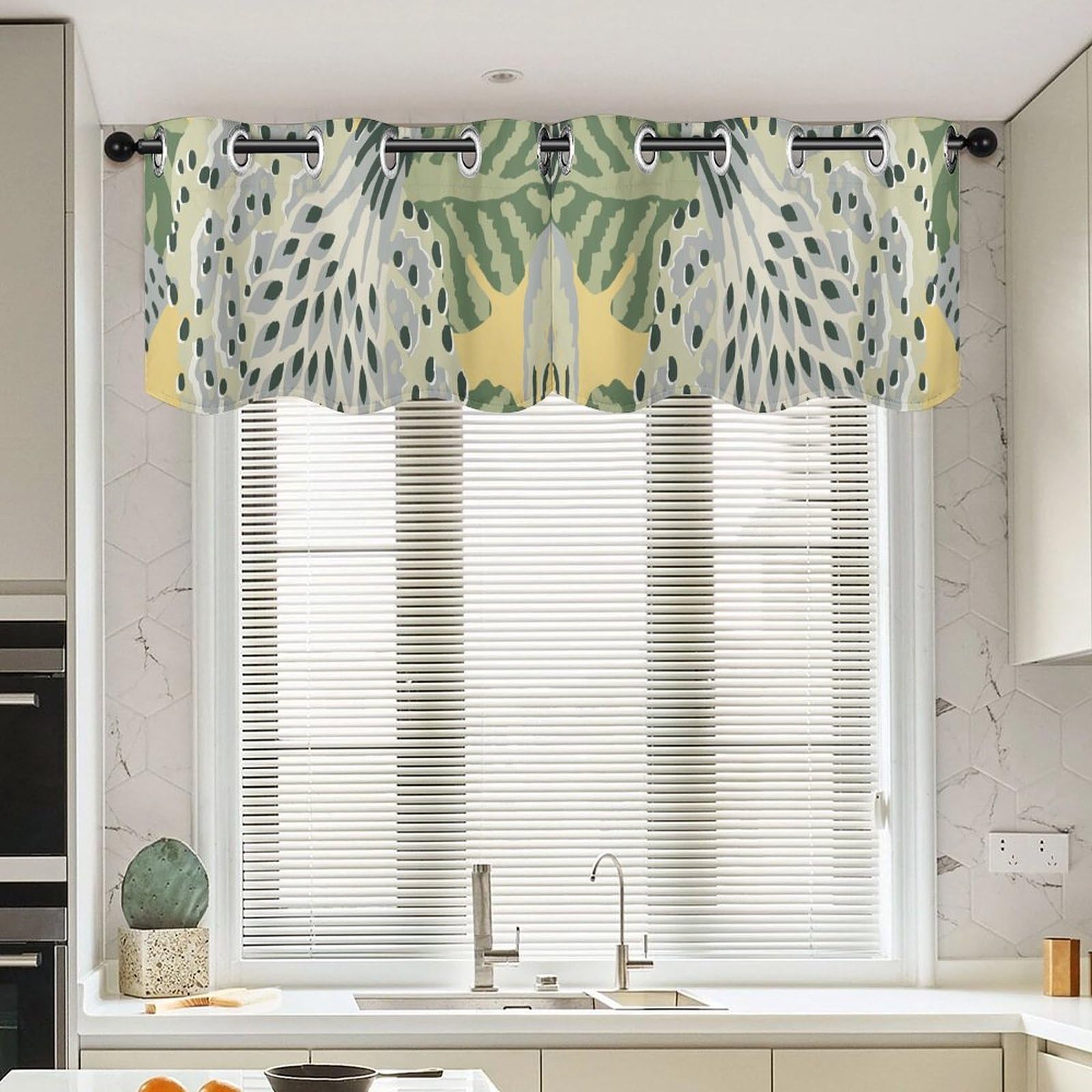 Cantonnières vertes et jaunes chinoises en tissu floral traditionnel pour grand salon (Lot de 2)