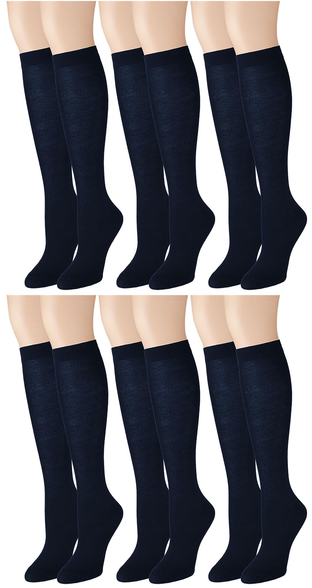 Falari 12 pares de calcetines hasta la rodilla para mujer, Navy (6pk), 9-11