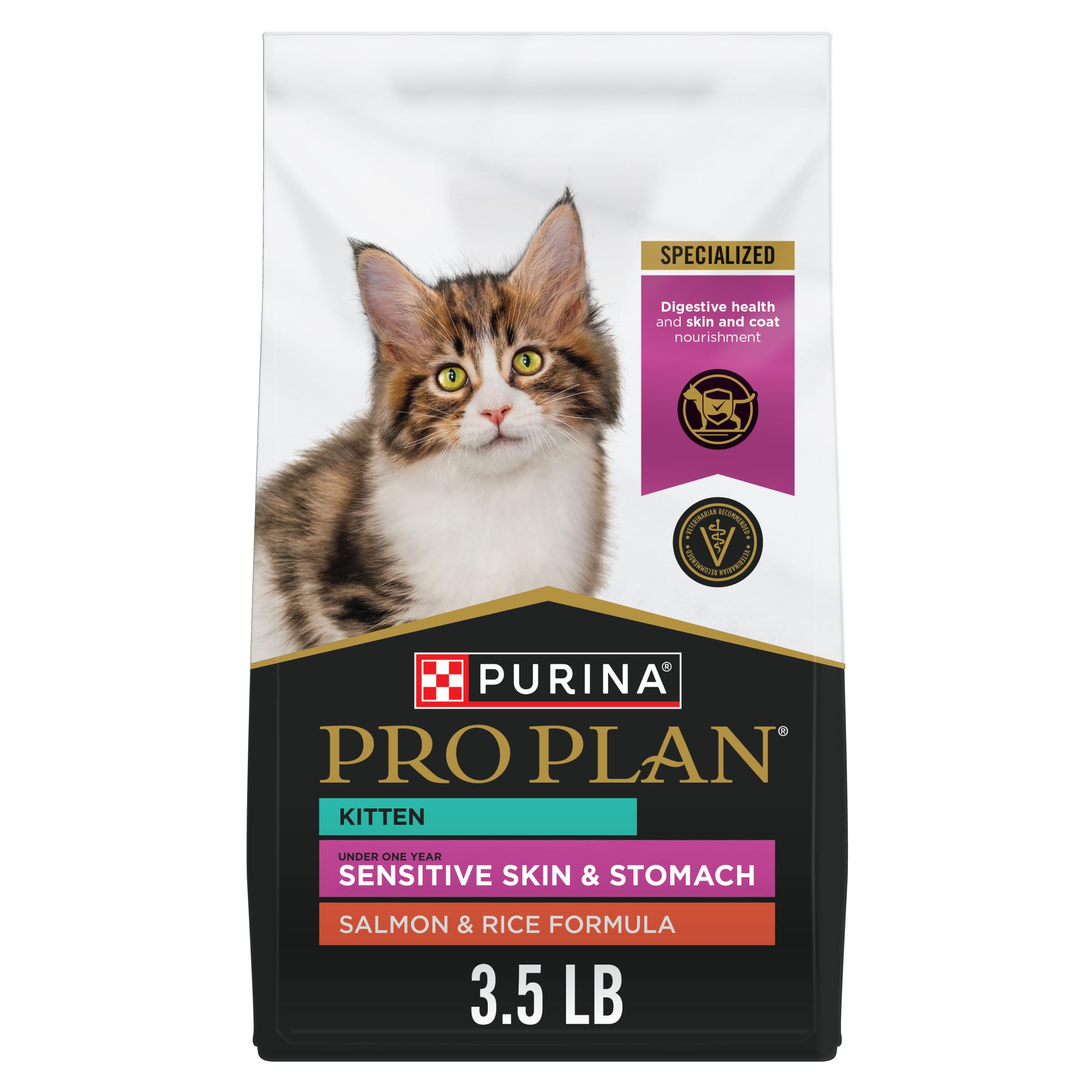 Purina Pro Plan Sensitive Skin and Stomach Kitten Food Salmon and Rice Formula 3.5 Pound (Pack of 1)