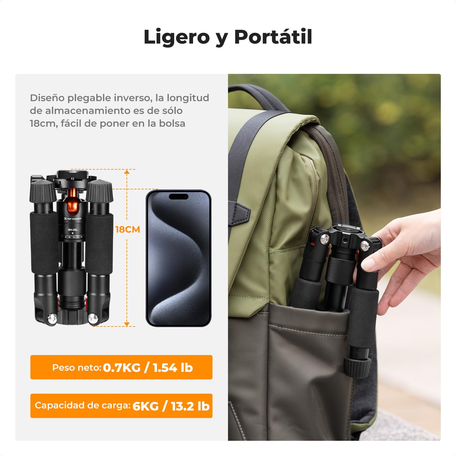 K&F CONCEPT Mini Trípode Portátil S225A0+BH-25L Trípode de Sobremesa 50cm para DSLR, Cámara Réflex Digital, Teléfono Móvil, con Clip para Teléfono y Placa de Liberación Rápida de 1/4 ''