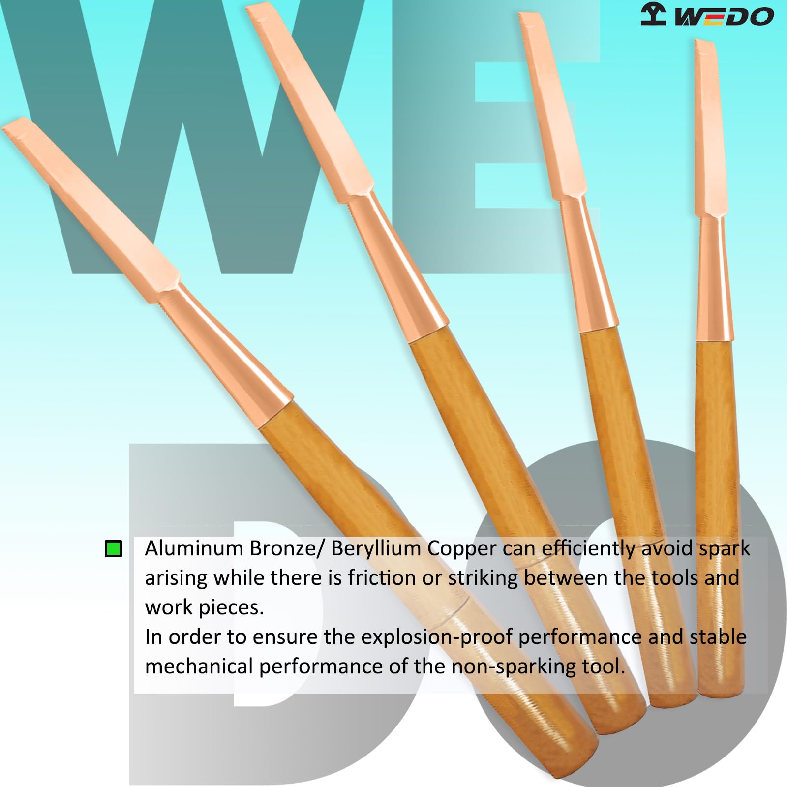 WEDO 30.5 cm nieiskrzące dłuto na zimno, płaskie dłuto użytkowe do drewna, szerokie ostrze 5/17.8 cm, narzędzie bezpieczeństwa bez iskier, klasa przemysłowa, długość 300 mm, miedź berylowa