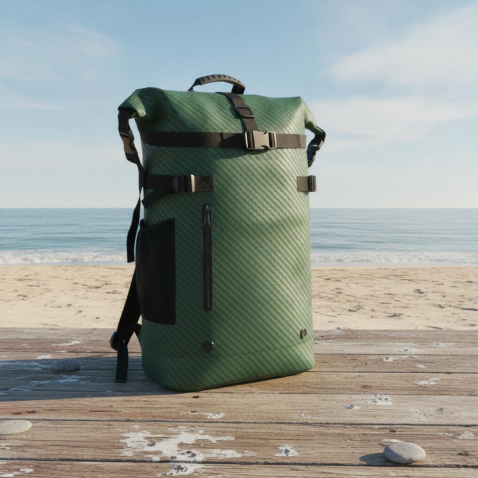 Zaino Impermeabile Galleggiante Zaino Roll-Top Antigraffio Sacca Stagna con per Viaggiatori, Escursionisti, Borsa Impermeabile Da 30L, Array, Verde Scuro