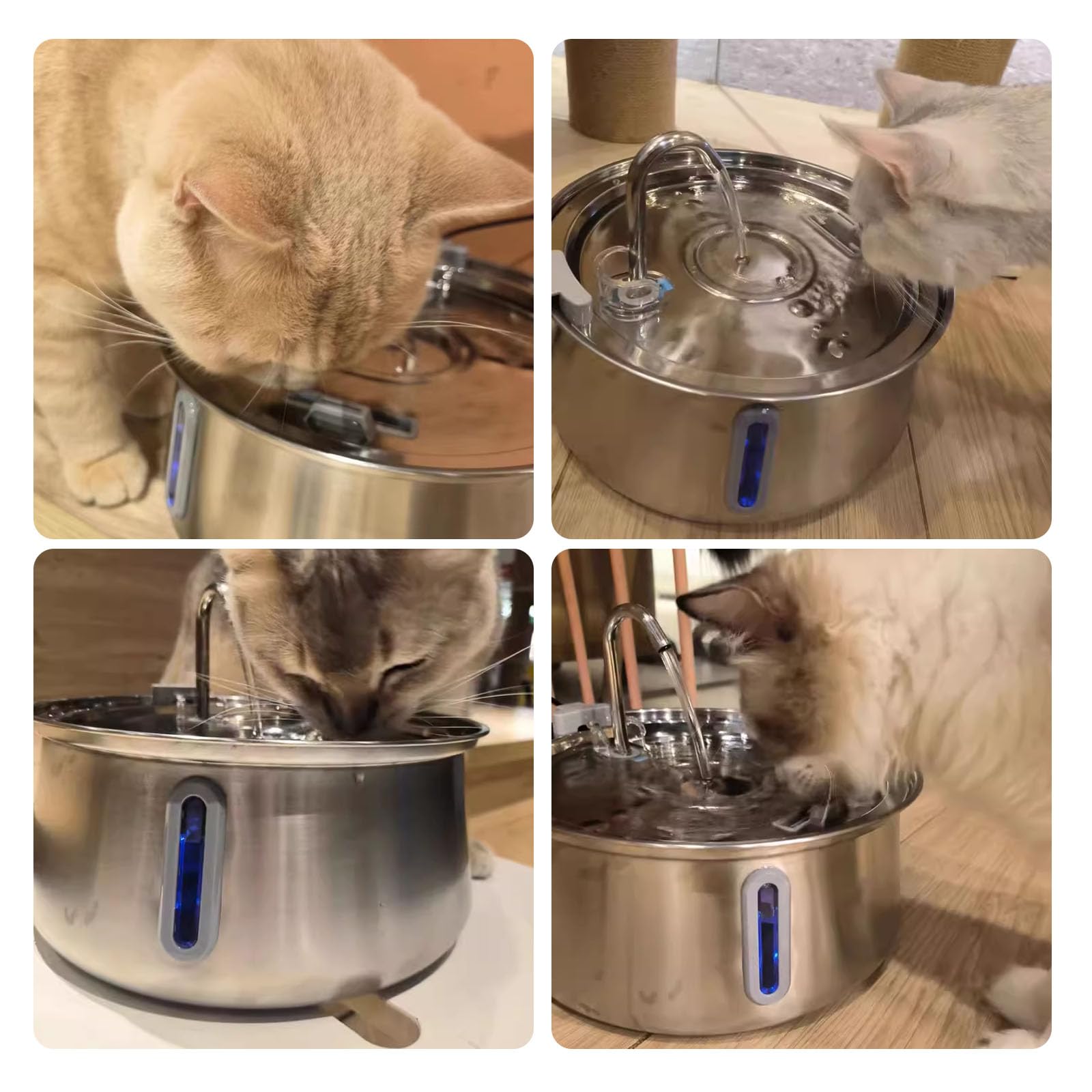 Fontana per Gatti in Acciaio Inox, Automatico Fontanella Gatto con Finestra di Livello dell'Acqua, Design A Forma di Rubinetto con Filtri di Ricambio