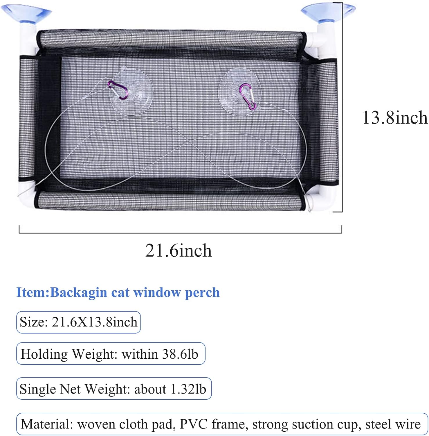 Cat Window Perch, Backagin Cat Window Hammock, Cat Hammock Window Seat with Sturdy Suction Cups- Cat Window Bed Safety Holds Two Large Cats (Up to 38.6lbs) , Space Saving Window Mounted Cat Bed : Everything Else