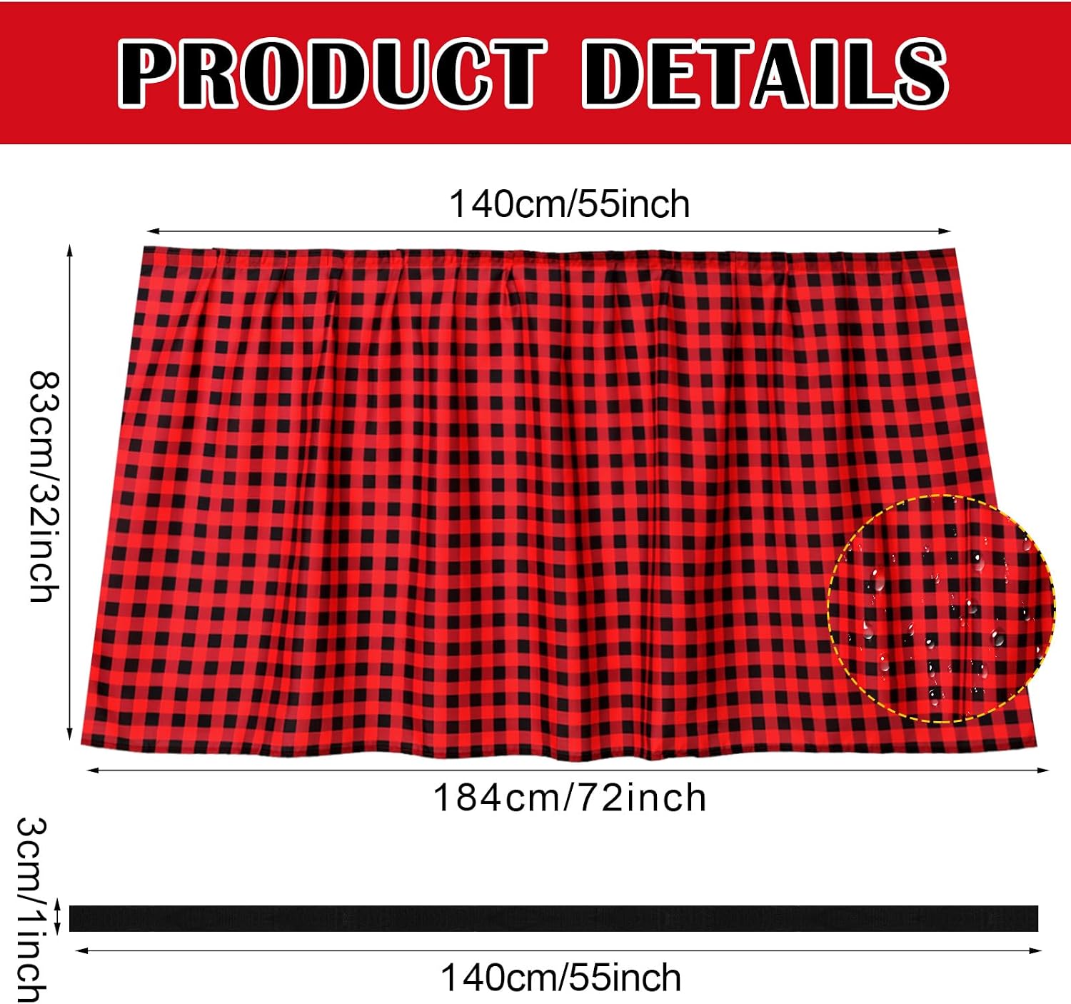 Fabric Sink Skirt Diamond Bathroom Stitch Self Stick Adhesive Waterproof Fabric Under Sink Curtain Skirt 55 x 32 Inch Adds Bathroom Storage(Red and Black,Classic Style) thumbnail