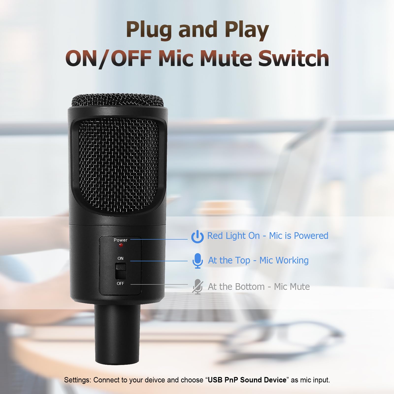 Mikrofon USB, mikrofon pojemnościowy do podcastów Omni ze składanym statywem do przesyłania strumieniowego, gier, podcastów, nagrywania, rozmów, głosów, Twitch, YouTube, na komputerze,