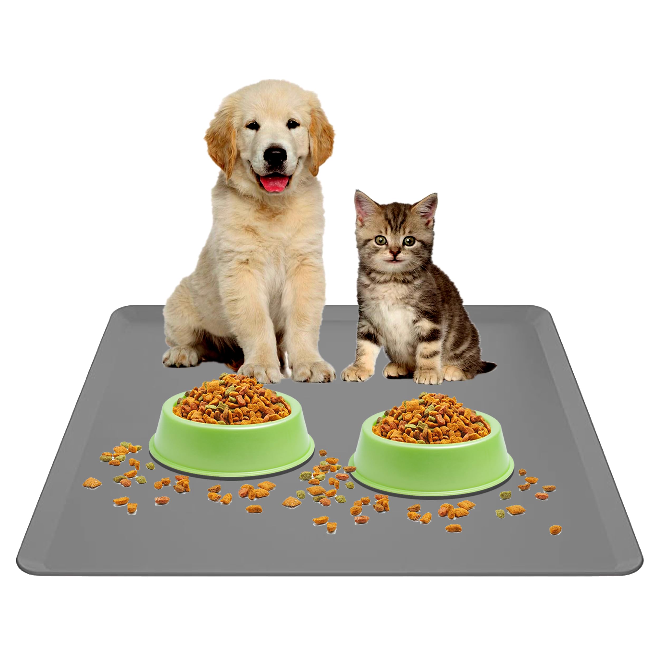 TidyFriend Haustierfuttermatte, 61 x 61 cm, Haustier-Tablett für Futter und Wasser, Silikon-Hundematte, rutschfeste Hundenapfmatte, wasserdicht, Haustierbedarf (Dunkelgrau)
