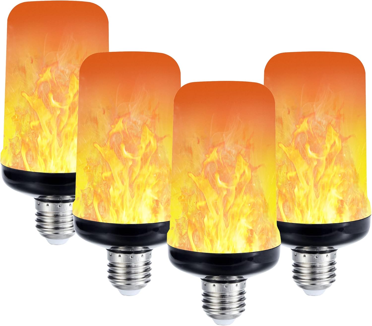 LED Flame Effect Light Bulb,E26 Base Flickering Effect Lightbulb,4 Modes Fire Light Bulbs with Gravity Sensor for Halloween Christmas Outdoor Indoor Decorations (4Packs, Flame Lights)