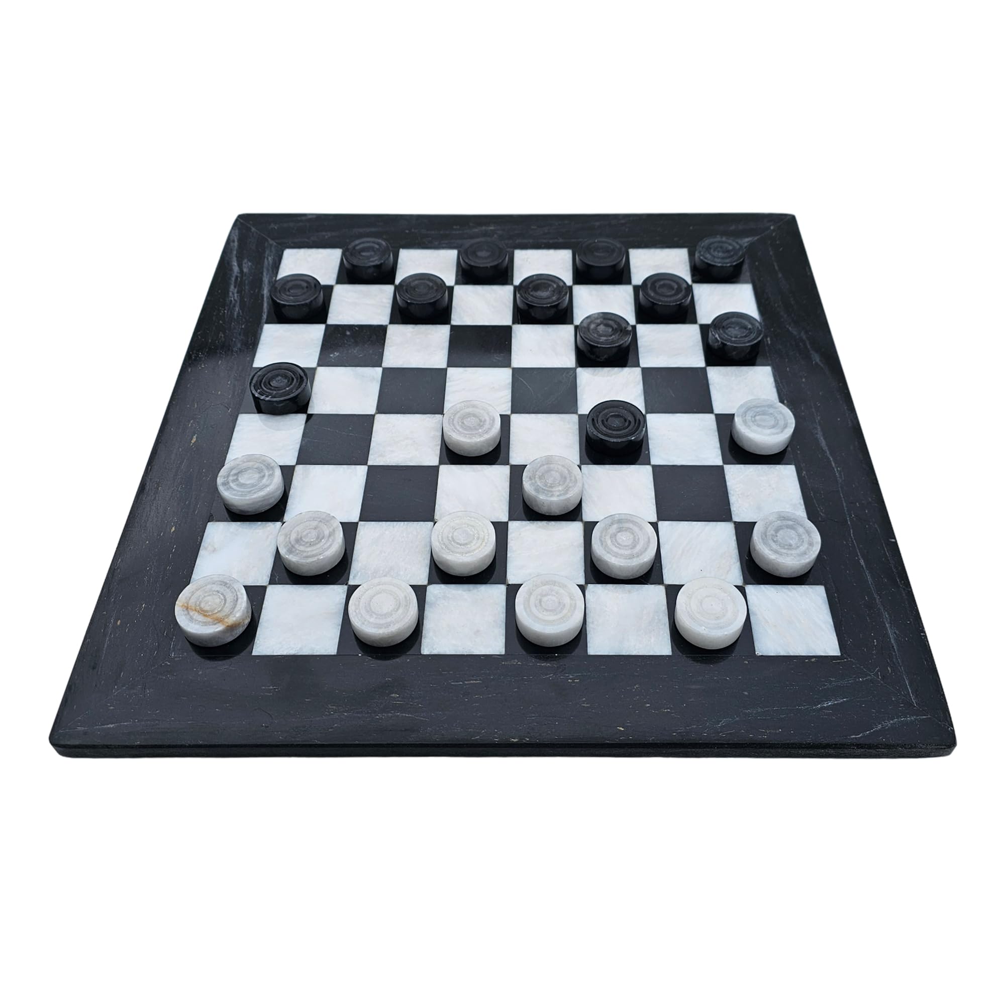 Gioco da donna in marmo, 12 pollici, 30 cm, con 24 pietre da donna, colore nero e bianco-grigio, prodotto naturale, fatto a mano, idea regalo